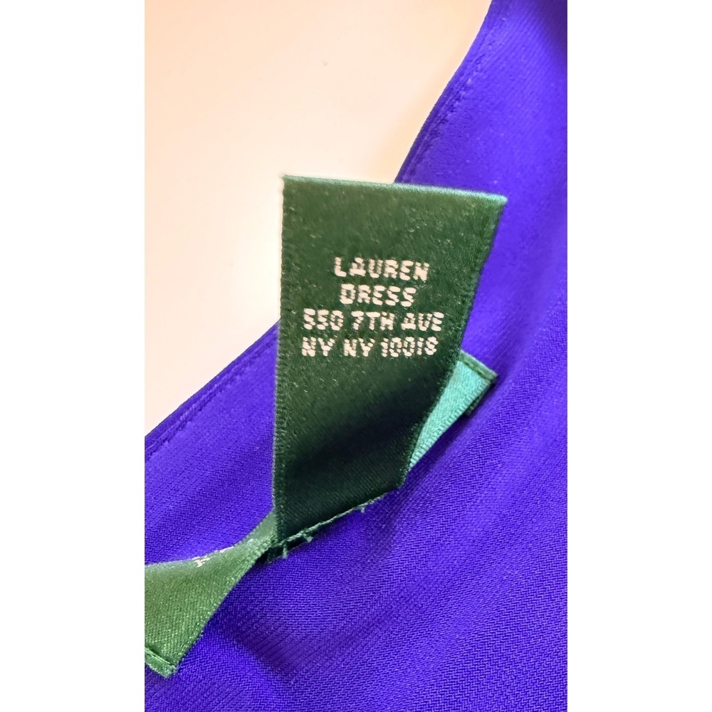 Lauren Ralph Lauren Royal Blue Cocktail Ruched V-Neck Sheath Dress Size 12 - Picture 7 of 10